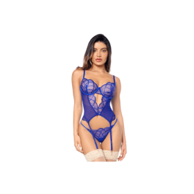Ensemble sexy 2 pièces bleu saphir avec bustier lacé et string